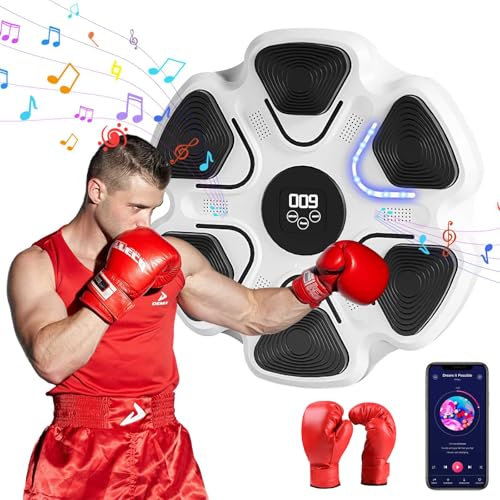 Musikboxmaschine, 9 Geschwindigkeitsmodi, Musikboxmaschine, Wandmontage, LED, Bluetooth, intelligente Spieluhr, elektronisch, Zählung intelligent (weiß + Handschuhe für Erwachsene)