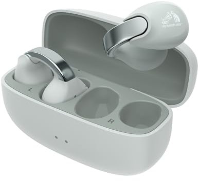 JVC nearphones Style Clip d'oreille Ecouteurs sans Fils avec Boucle Brillante, Confortables, Bluetooth 5.3, Connexion multipoints, autonomie 24H, Application dédiée - HA-NP1T-H (Gris Ciel)