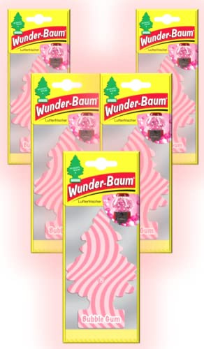 Wunder-Baum Lot de 5 désodorisants pour voiture - Parfum arbre parfumé + stylo Light Tribe (Bubble Gum)