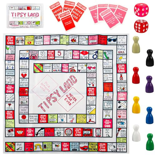 TIVUNORON Tipsy Land Party Brettspiel, Trinkbrettspiel für Erwachsene, Soziales Interaktives Partyspiele, Gesellschaftsspiel für 2 Bis 8 Spieler, Lustiges Party Trinkspiel, Mit PC-Box