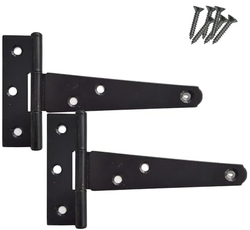 Keypak 2 Pack 150mm (6) T-Hinges Black Japanned, Metal Tee Hinges with Rustproof Coating, Ideal for Wooden Gates, Shed Doors, Barn Doors & External Use