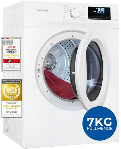 Exquisit Wäschetrockner 7kg, Trockner, Startzeitvorwahl, Knitterschutz, Ablufttrockner, 15 Programme, Kindersicherung, Energieklasse G, TAE70-70 weiss