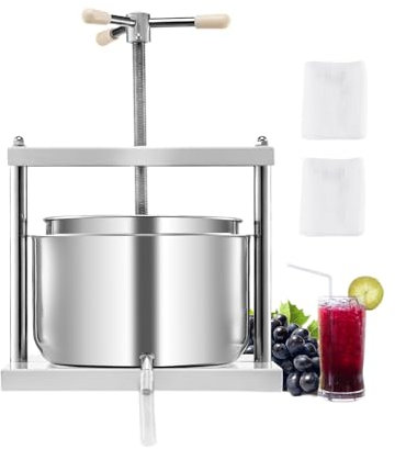 VEVOR Prensa de Vino de Frutas 12 L, 2 Barriles de Acero Inoxidable, Exprimidor Manual, para Hacer Sidra, Manzana, Uva, Tintura, Miel, Aceite de Oliva con Mango Triangular, 370 x 355 x 665 mm