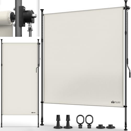 tillvex® Tenda da sole verticale per esterni 120 x 310 cm Beige con manovella senza fori, frangivista, allungabile e opaca, tenda da sole verticale balcone e terrazza, resistente alle intemperie