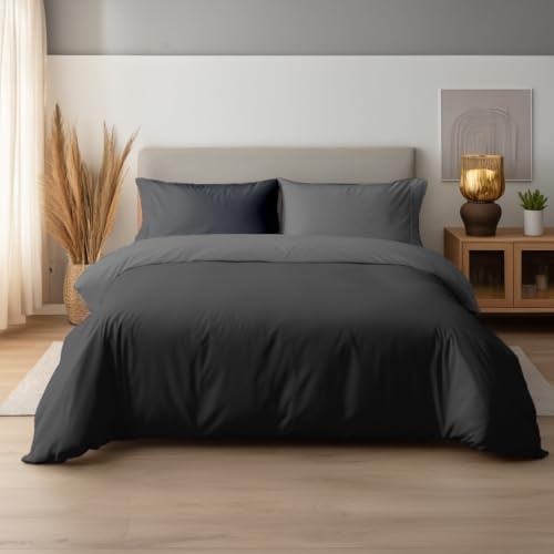 Dorian Home - Set Copripiumino con Sacco Copri Piumino e Federe in Morbida Microfibra Certificata Double Face (Grigio/Nero, Singolo - 150x200)