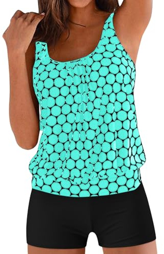 JiJiRuDU Tankini Damen Bauchweg Zweiteilig Badeanzug Große Größen High Waist Tankini Set Oberteil mit Badeshorts Elegant Sommer Badeanzüge Strandmode Schwimmanzug