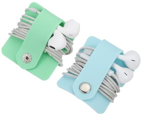 sourcing map 2pcs Earbuds Holder Case, Earphone Wrap Headphone Case Cord Manager Cable Organizer Winder, Green, Blue