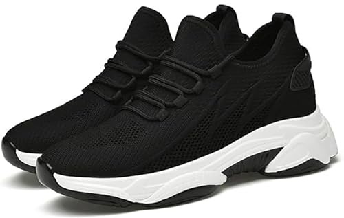 Generisch Chaussures d'ascenseur pour homme, 6/8/10 cm, invisibles, pour rehausser la hauteur, baskets respirantes, chaussures de jogging, chaussures de course sur route, chaussures de marche, Noir