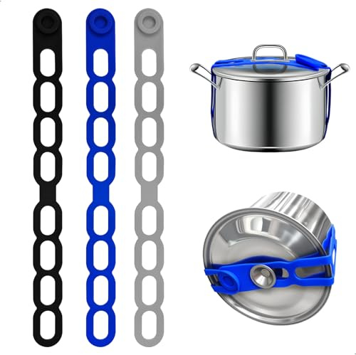duozoanz Befestigungsband Topfdeckel, Topfdeckelhalter Deckelhalter Silikondeckel, Topfdeckel Organizer Befestigungsband Mittlere und Große Töpfe Wiederverwendbar Elastisch Selbstschließend, 55 cm