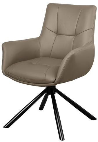 Stuhl SIGNATURE - 64cm - taupe - Echtleder Metall-Beine drehbar Armlehne | Federkern-Komfort, pflegeleicht, stabil, Design, hoher Komfort, bequeme Polsterung