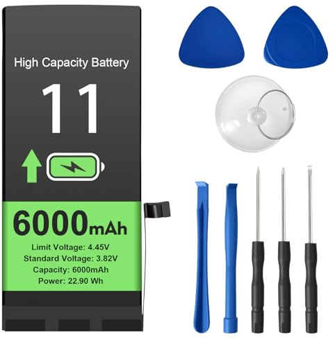 Akku für iPhone 11, 6000 mAh Hohe Kapazität Lithium-Polymer-Akku mit Reparaturwerkzeug,Ersatzakku Kompatibel mit iPhone 11 Modell A2111/A2221/A2223