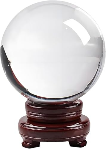 FERNVALE Crystal Ball with Wooden Stand - Clear Glass Display Sphere for Home Decoration Photography & Meditation Accessory Hanging Ornament (100mm)