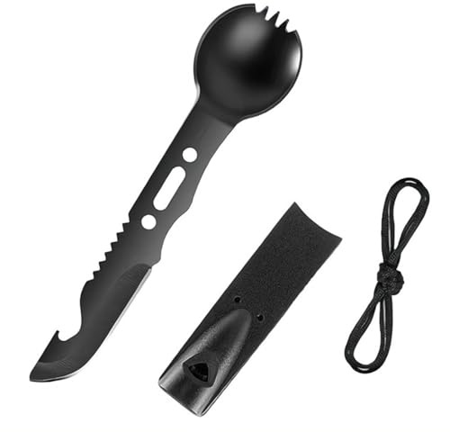 Juguta Portable Multifonction Cuillère,ouvre-boîte portable,Couverts de camping,7 en 1,Cuillère à fourchette multifonctionnelle en acier inoxydable avec Siffler, pour Camping Pique-nique