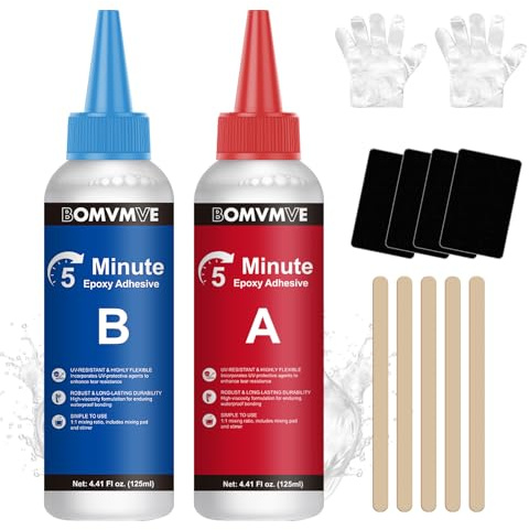 BOMVMVE 5 Minutes Colle Epoxy 250ml, Colle Epoxy bi-Composant, Rapide Transparent Coll-e Bi Composant, Puissant, pour le Métal, le Plastique, le Bois, la Céramique, le Verre et Beaucoup
