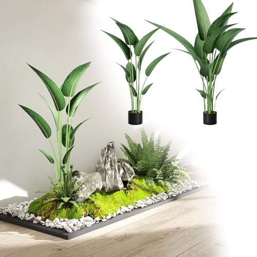 UISEBRT Pianta artificiale per uccelli del paradiso, palma artificiale verde tropicale, per ufficio, casa, decorazione interna ed esterna, canna, 110 cm, con 11 foglie