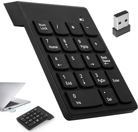 iwui Pavé Numérique sans Fil, Clavier Numérique pour Pc Portable avec Mini Récepteur USB 2.4G Compatible avec Windows XP/Win 7/WIN8/VISTA/WINDOWS 2003 (Noir)