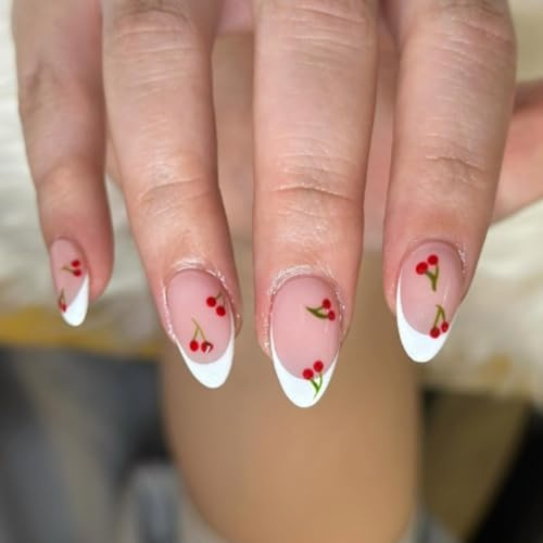 Press On Nails With Fruit Pattern French Styles Acrylic Art Short False Manicure For Fashionable Women Women Nail Art