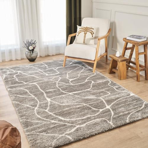 Ruglenza Shaggy Rugs Living Room - Soft Fluffy High Pile Carpet, Modern Area Rug for Living Room and Bedroom, Easy to Clean, Stylish Cozy Polyester Floor Rug (Dark Grey, 160x230 cm)
