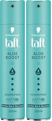 TAFT Haarspray Aloe Boost mit Aloe Vera-Komplex & Niacinamid, Haltegrad 4 (250 ml), Styling Spray für alle Haartypen, Haarspray ohne Silikone für langanhaltenden, nicht klebrigen Halt (Packung mit 2)