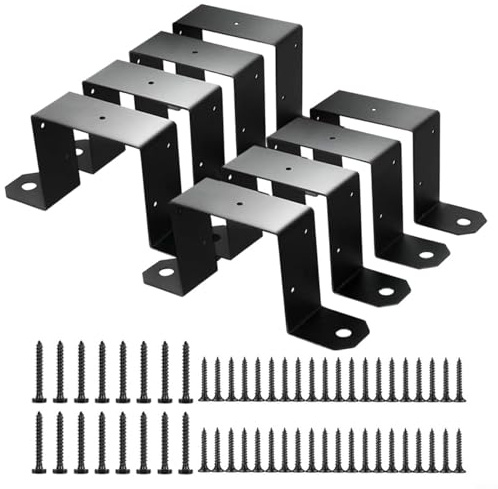 BEAZOOM Lot de 4 supports de poteau robustes noirs de 10 x 10 cm, support de clôture en acier au carbone en forme de U pour poteaux en bois de 8,9 x 8,9 cm, connecteur de cadre de portail résistant à