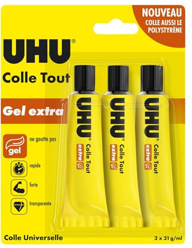 UHU extra gellim - kristallint gellim, droppar inte, flera material, transparent, parti 3 rör 31 g