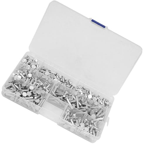 350Pcs M4 Flachkopf-Nieten aus massivem Aluminium Sortimentskit Länge 4/6/8/10/12/16/20 mm