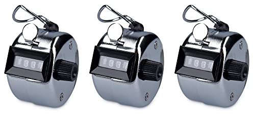 Hsthe Sea 3 delar Handräknare klickerstegräknare, Handräkningsräknare, Metall Mekanisk mängdräknare utan batteridrift, för Sport Coach, Silver