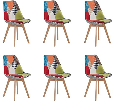 GrandCA HOME 6er Set Gepolsterten Esszimmerstuhl mit Patchwork-Stoff und Metallbeinen aus Buchenholz, für Schlafzimmer und Wohnzimmer, Küche, Rot
