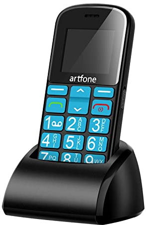 Artfone Big Button Mobile Phone for Elderly - Easy to Use SIM Free Unlocked With SOS Emergency Button, 1400mAh Big Battery - Blue
