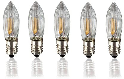 hellum Ersatzkerzen LED-Filament 5x, 8V 0,5W, 30 Brennstellen innen 914313 | E10 Ersatzkerzen für Lichterketten & Schwibbogen, 5 Stück Riffelkerzen E10 (ø10 mm), 17 Lumen Ersatzkerzen Lichterkette