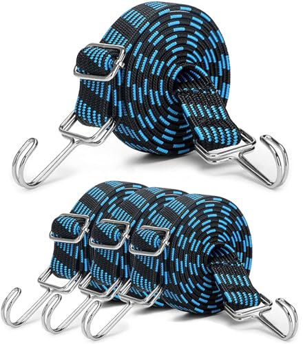 4 Pièces de 2M, Tendeurs Élastiques, Sangle de Serrage Extra Forte, avec Crochet Métallique, pour Vélo, Moto, Porte-Voiture, Camping (Bleu)