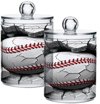JUMBEAR Wattepad-Halter, Motiv: Baseball in der Wand, transparent, Acryl, Apothekerglas, Kunststoff, Wattebällchen, Wattestäbchen, Pad-Halter, Kosmetik-Aufbewahrungsboxen, 4 Stück