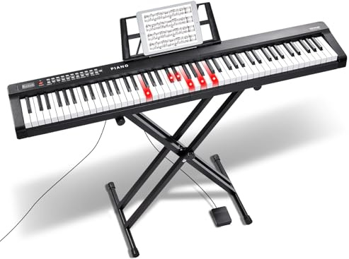 VEVOR 88 Teclas Piano de Teclado Digital Portátil Teclas Semipesadas 1000 Tonos con Soporte Ajustable, Altavoces Incorporados, Pedal de Sustain, Auriculares, Bluetooth, MIDI, USB para Principiantes