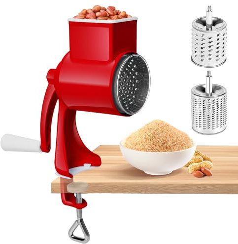 AROMUJOY Molinillo de Nueces, Molinillo De Grano Manual con 2 Cuchillas de Tambor Desmontables, Fresadora De Manivela con Mango, Molinos para Nueces, Grano, Maíz, Trigo, Avena