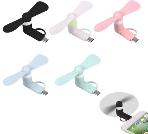 5 Piezas 2 en 1 Mini Ventilador USB, Ventiladores de Teléfono Mini Portátil USB, Ventilador Portátil para Teléfono Móvil, Ventiladores Portátiles Y Flexibles para Teléfono Type-C y Android