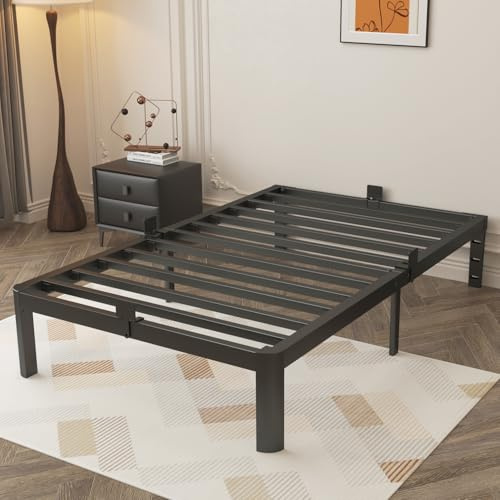 KVLKBV Lit Simple 90 x 190 cm, Cadre Noir Avec Pattines Antidérapantes et Grand Espace de Rangement (35,5 cm), idéal Pour la Chambre à Coucher et la Chambre d'amis