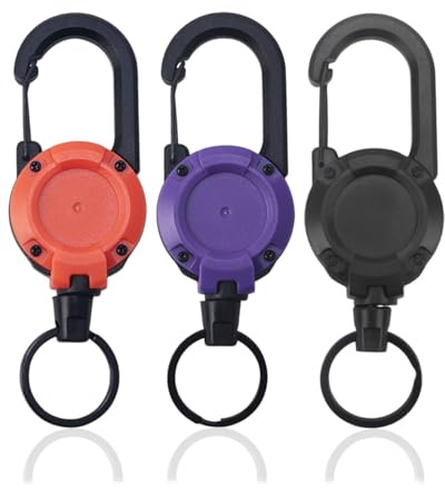 KEMUZ 3Pcs Schlüsselanhänger Ausziehbar, Schlüsselband Ausziehbar, mit 60cm Stahlseil Ausweis Einziehbarer Ausweishalter Schlüsselrolle für Schlüssel Kartenhalter(Schwarz+Lila+Orange)