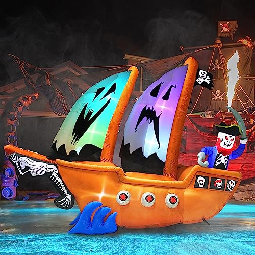 PARAYOYO 320CM Länge Aufblasbare Halloween Deko Piratenschiff für den Außenbereich Eingebaute 5 LEDs und 4 RGB-Lichter für Halloween Aufblasbar Outdoor