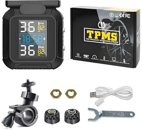 YOUNICE Sistema di controllo della pressione degli pneumatici per moto, con 2 sensori esterni, sistema di allarme di controllo della pressione dei pneumatici