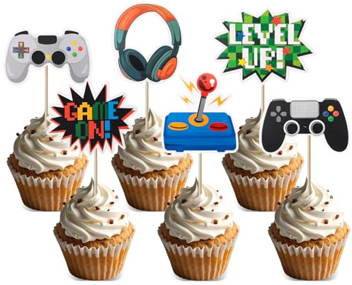 24 Stück Video Spiel Kuchenaufsatz Cupcake Muffin Deko für Spiele Motto Partys Kindergeburtstag Babyparty Party Dekorationen