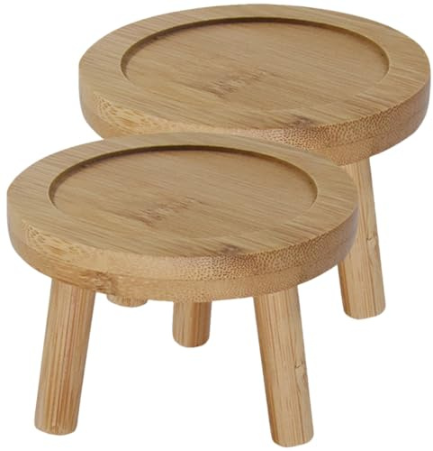 NOLITOY 2 Platillos de Bambú para Macetas de Cactus y Suculentas, Bandeja Redonda para Interior y Exterior, Ligera y Fácil de Limpiar, Mantiene Superficies Limpias y Ordenadas