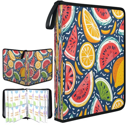 Watermelon Lemon Fruit Trading Card Binder 4 Pocket with 50 Sleeves Fits 400 Sport Cards Sports Card Holder with Zipper for Sports Cards Collector Album