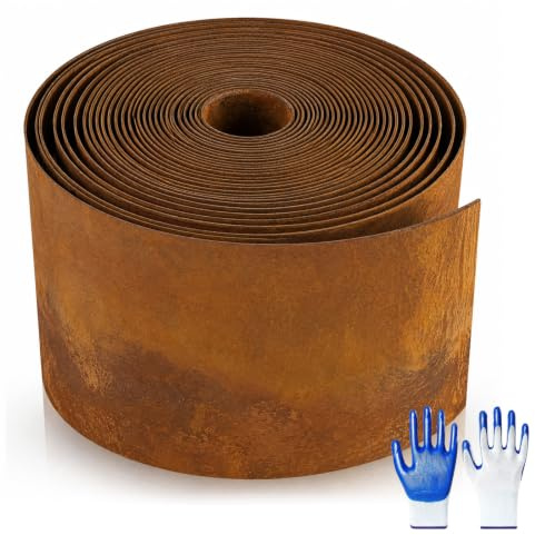 TUZHE Bordo per prato in acciaio Corten, 10 m, in metallo, altezza 15,5 cm | Bordo per prato, decorazione da giardino