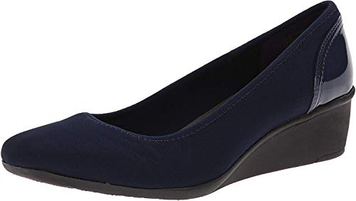 AK Anne Klein Sport Women's Wisher Fabric Wedge Pump, Navy, 8.5 M US
