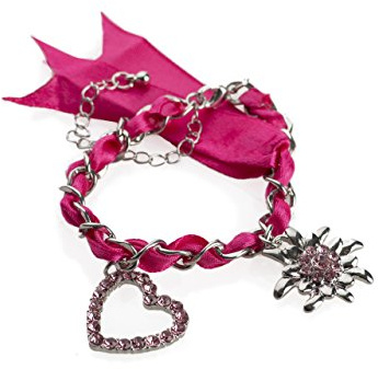 Trachten Armband Wiesn-Schweif - mit Herz und Edelweis Charm Anhänger - Armkette für Dirndl und Lederhose
