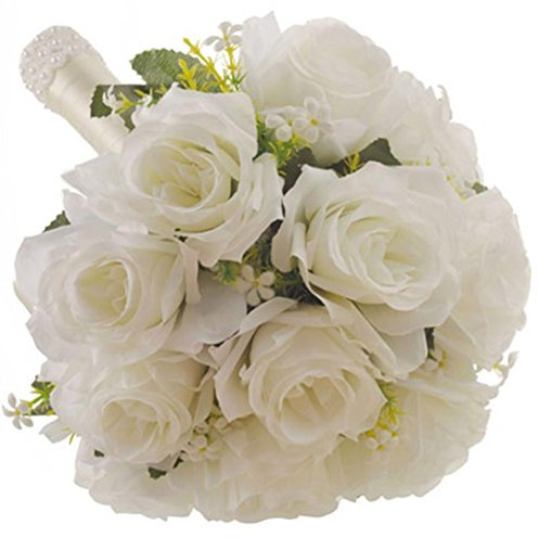 TIREOW Blumenstrauß Romantischer Hochzeitsstrauß Bunte Künstliche Hochzeitsstrauß Rosen Seidenblumen Kunstblumen Blumen Brautstrauß der Braut - Größe: 31 * 22cm - Weiß - 1 Stück
