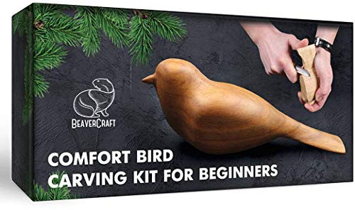 BeaverCraft - Kit completo per principianti in legno di ciliegio, per principianti, adulti e adolescenti, per intagliare gli uccelli, per hobby (blocco extra di tiglio)