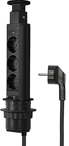 Elbe Inno Multipresa da scrivania a scomparsa, 3 Prese Schuko, multipresa torretta a scomparsa da tavolo, Colonnina multipresa,Diametro 60mm, prese a scomparsa per cucina,piani di lavoro,ufficio