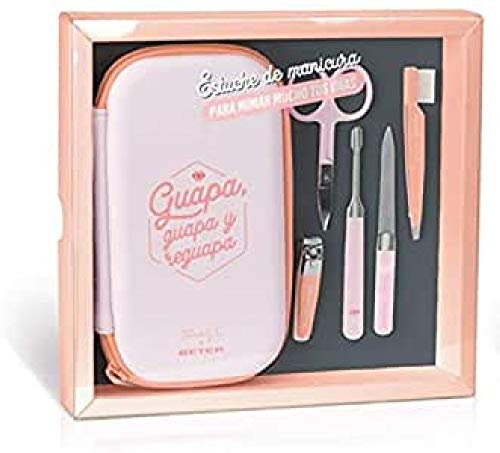 Beter – Estuche de manicura Mr. Wonderful x, Set de manicura Completo con 5 Piezas, Estuche con Espejo, Incluye Pinza de depilar
