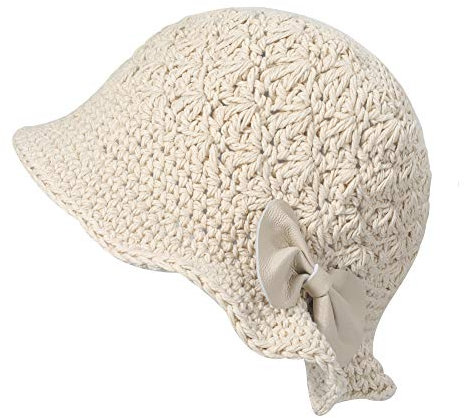ZLYC Damen Winter Fischerhüte Handgemachte Strick Cloche Hüte Baumwolle Bowler Hut (Bogen Beige),Einheitsgröße